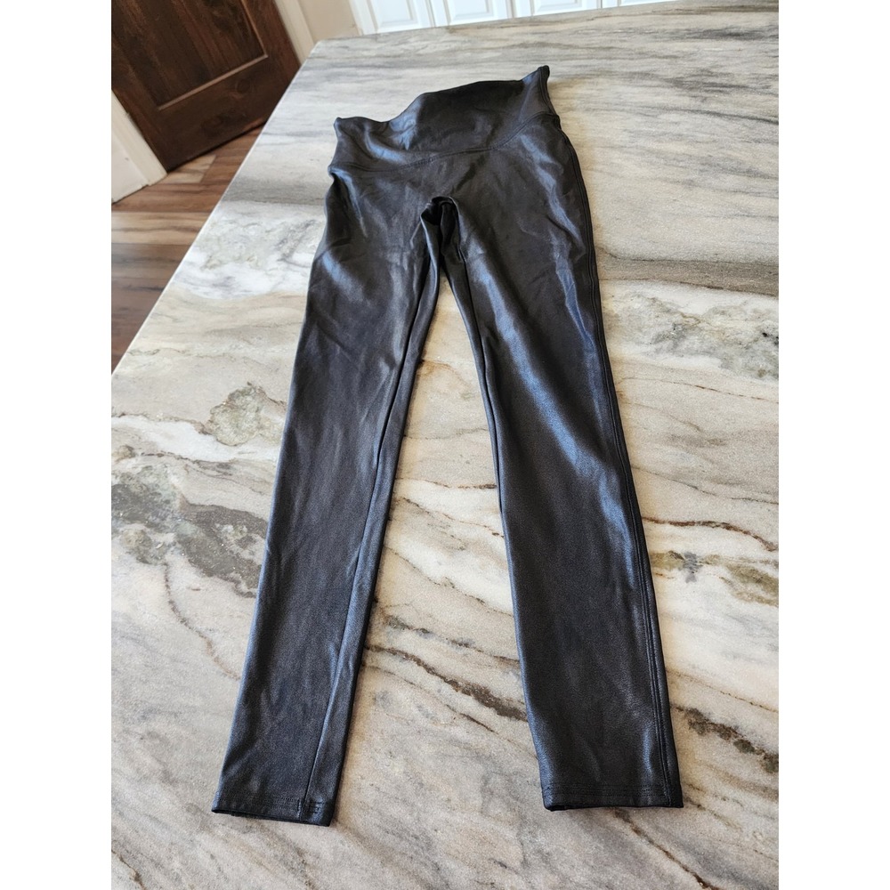 Spanx Black Coated Faux Leather Leggings Full Length Size Small‎